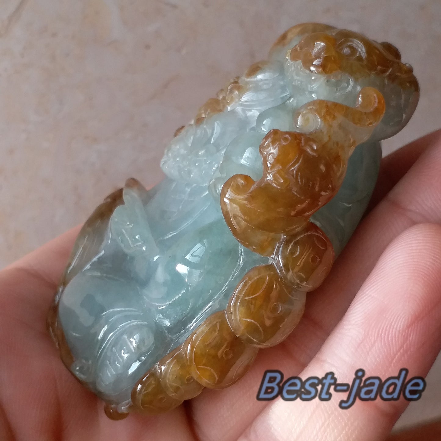 Dragon Dharma Hand held Massage Good polishing Hand craved Natural（Grade A）Green Jade Jadeite BEADS Pendant Gemstone Hanging A stone Pixiu