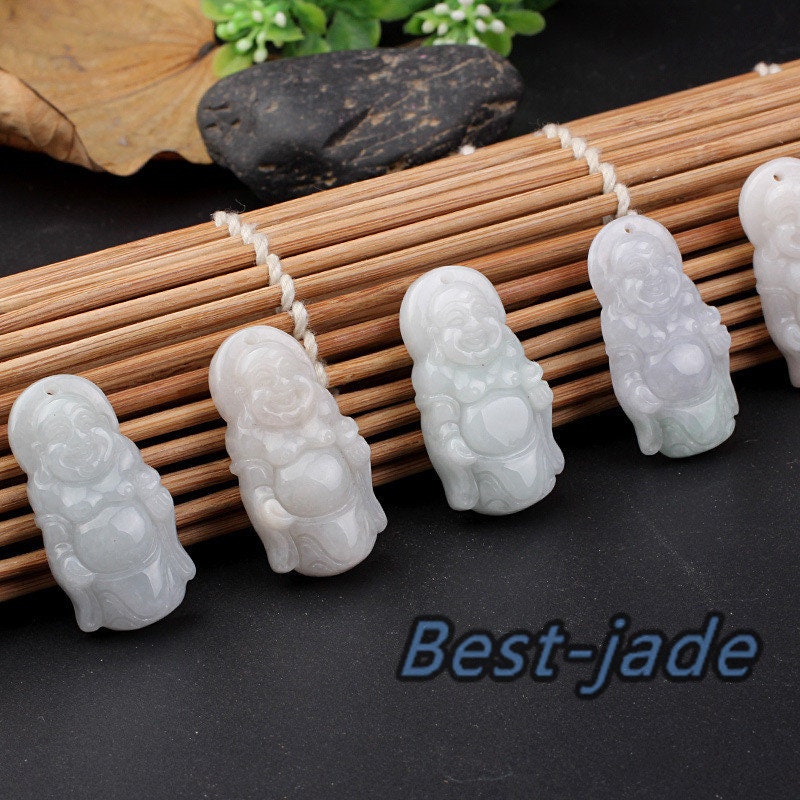 Grade A Jadeite Stand Buddha Joss pendant  Natural white green Grade A Stone Green Jade ICE Jadeite Myanmar jade Baby hang necklace