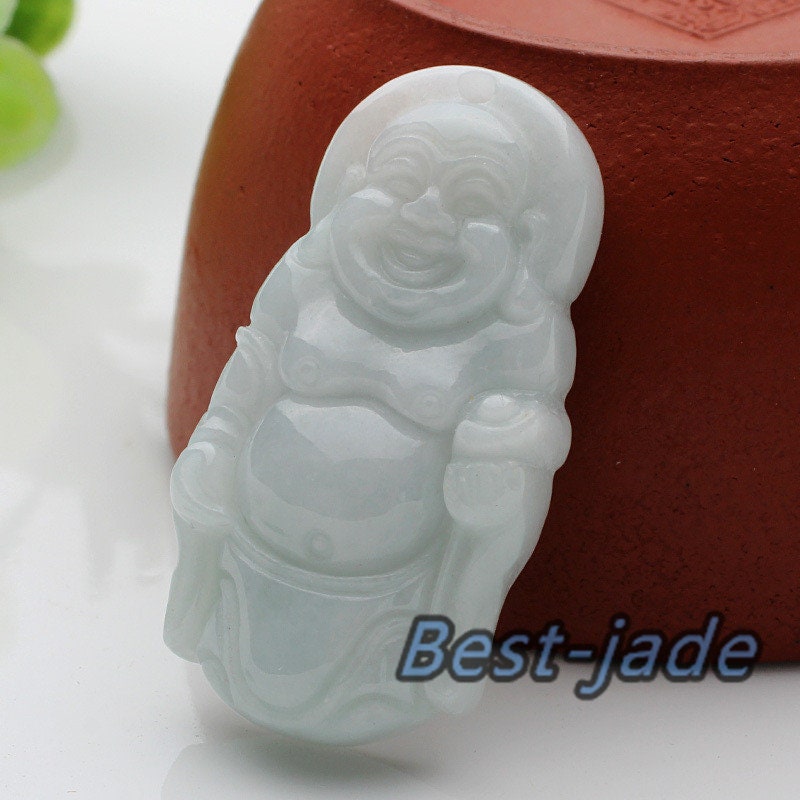 Grade A Jadeite Stand Buddha Joss pendant  Natural white green Grade A Stone Green Jade ICE Jadeite Myanmar jade Baby hang necklace