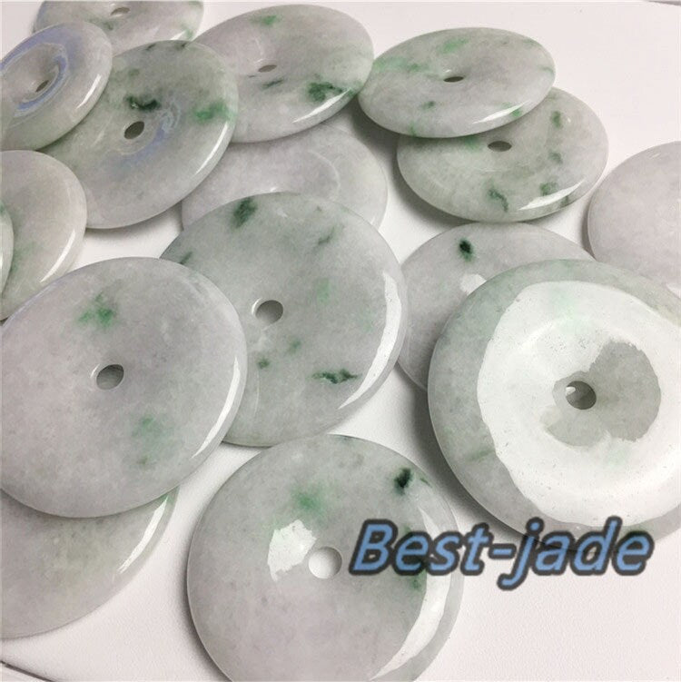 10 STÜCK Grade A Jade Lucky Donut Anhänger Natürliche Grüne Jade ICE Jadeit Burma Flache Rundheit Perlen Chinesisch geschnitzt, Myanmar Anhänger