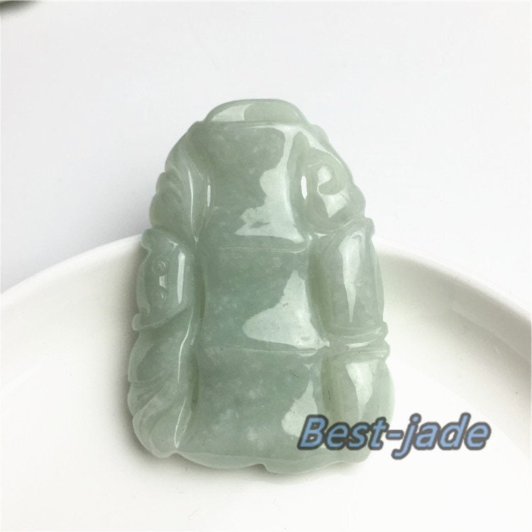 30PCS (Wholesale) Bamboo wood Lucky Pendant Natural Grade A  Green Jade ICE Jadeite Burma type A stone Chinese Carved Lady baby necklace