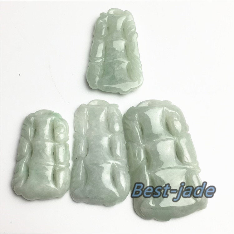 30PCS (Wholesale) Bamboo wood Lucky Pendant Natural Grade A  Green Jade ICE Jadeite Burma type A stone Chinese Carved Lady baby necklace