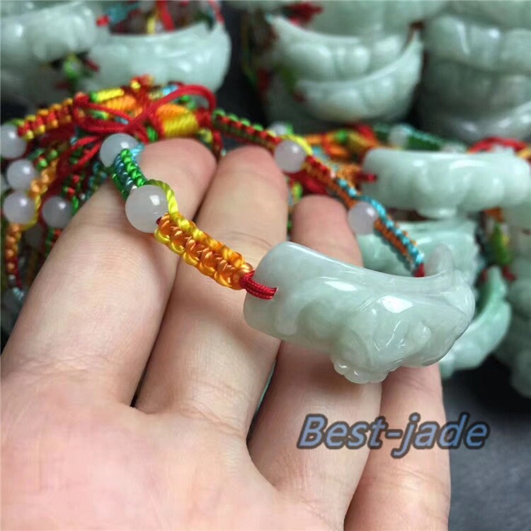 Pixiu bangle Jade Grade A  Natural Jadeite Hand carved Jade Bracelet Chain Burma stone Armband Bracelete Браслет rope