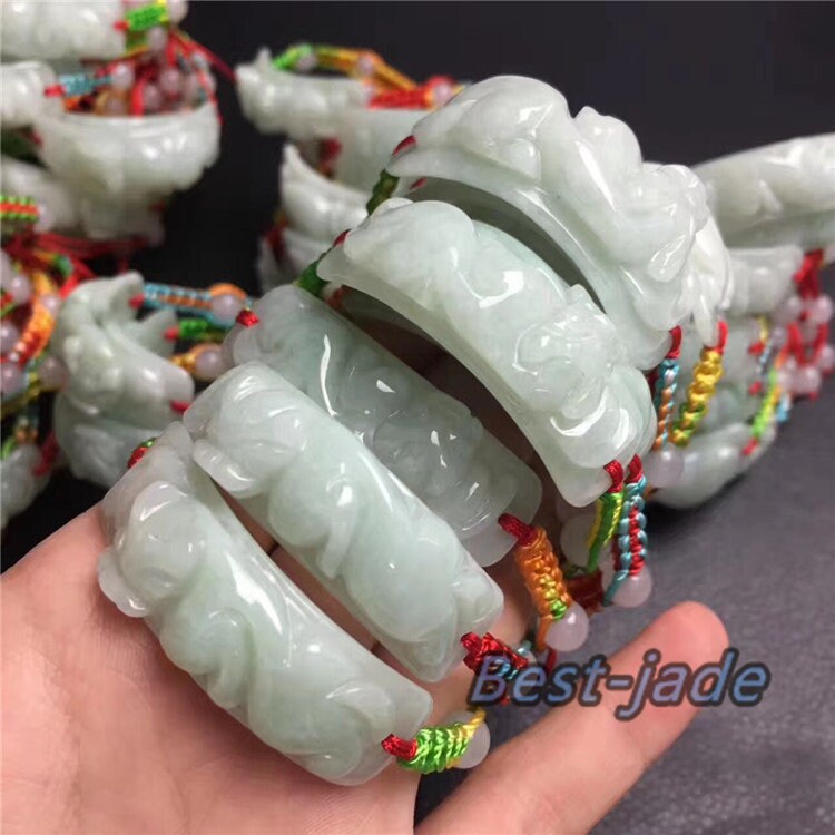 Pixiu bangle Jade Grade A  Natural Jadeite Hand carved Jade Bracelet Chain Burma stone Armband Bracelete Браслет rope