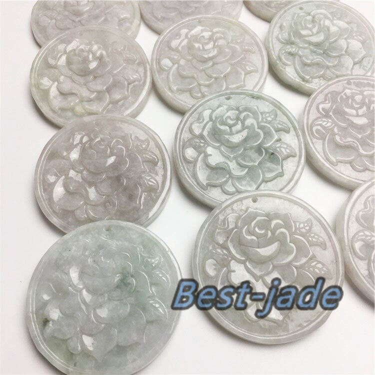 Flower Jadeite round pendant Natural Grade A Jade ICE Myanmar Jadeite necklace Blume f. jewelry gift