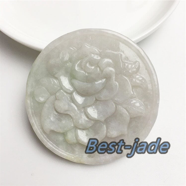 Flower Jadeite round pendant Natural Grade A Jade ICE Myanmar Jadeite necklace Blume f. jewelry gift