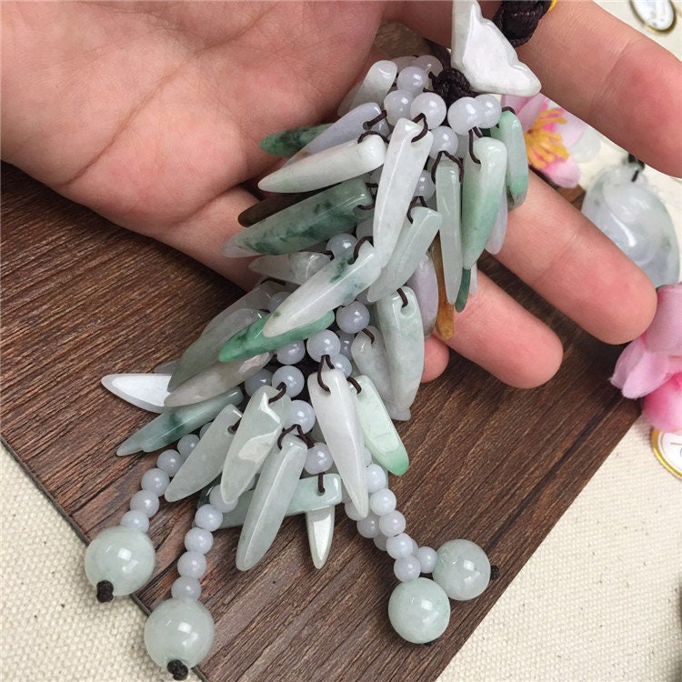 9Style Car hanging Grade A Jade Burma jadeite Green Myanmar Jadeite Gemstone hang decorations Bag Hangings