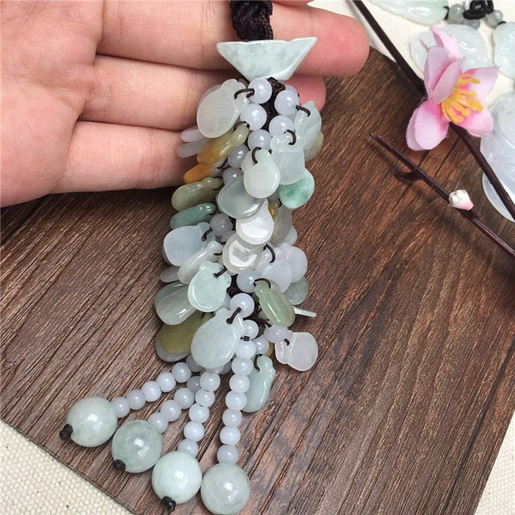 9Style Car hanging Grade A Jade Burma jadeite Green Myanmar Jadeite Gemstone hang decorations Bag Hangings