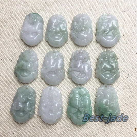 1 Set Certified jadeite Chinese Twelve Zodiac green Ice Burma Jadeite Natural Grade A jade pendant Necklace  Anhänger DIY 翡翠十二生肖