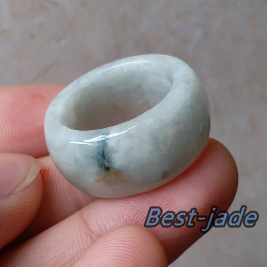 20.9mm Grade A jade Wide Band Ring  Natural Real Jadeite Hand carved bead Green gemstone Burma Man jadeware men's rings Type A stone