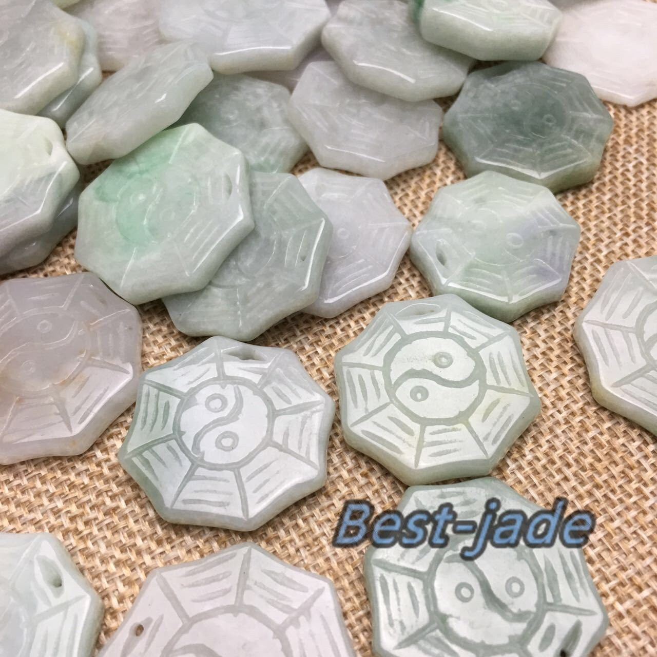 30PCS（Wholesale) Amulet Hollow out Hand carved Natural Grade A Jade ICE Jadeite necklace Trigram Baby pendant Lady Chinese New year gift