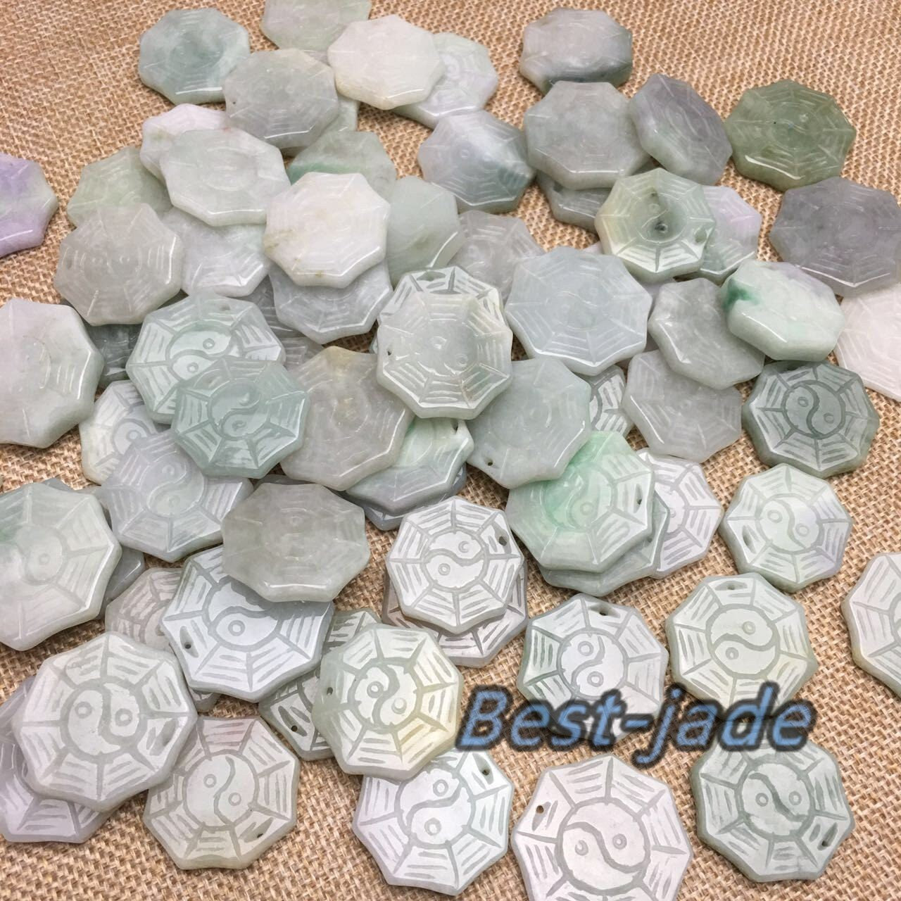 30PCS（Wholesale) Amulet Hollow out Hand carved Natural Grade A Jade ICE Jadeite necklace Trigram Baby pendant Lady Chinese New year gift