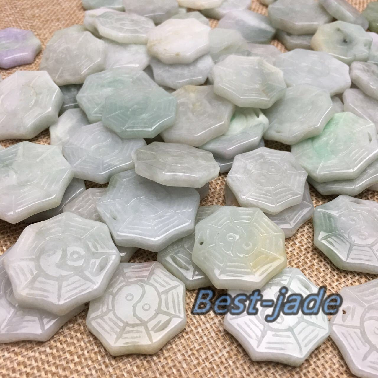 30PCS（Wholesale) Amulet Hollow out Hand carved Natural Grade A Jade ICE Jadeite necklace Trigram Baby pendant Lady Chinese New year gift