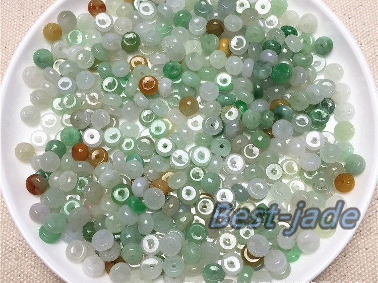 10Pcs lot 4*6mm Lucky Pendant Natural Green Grade A Jade Burma Jadeite Flat Roundness Beads DIY necklace Jadeit feicui baby gift