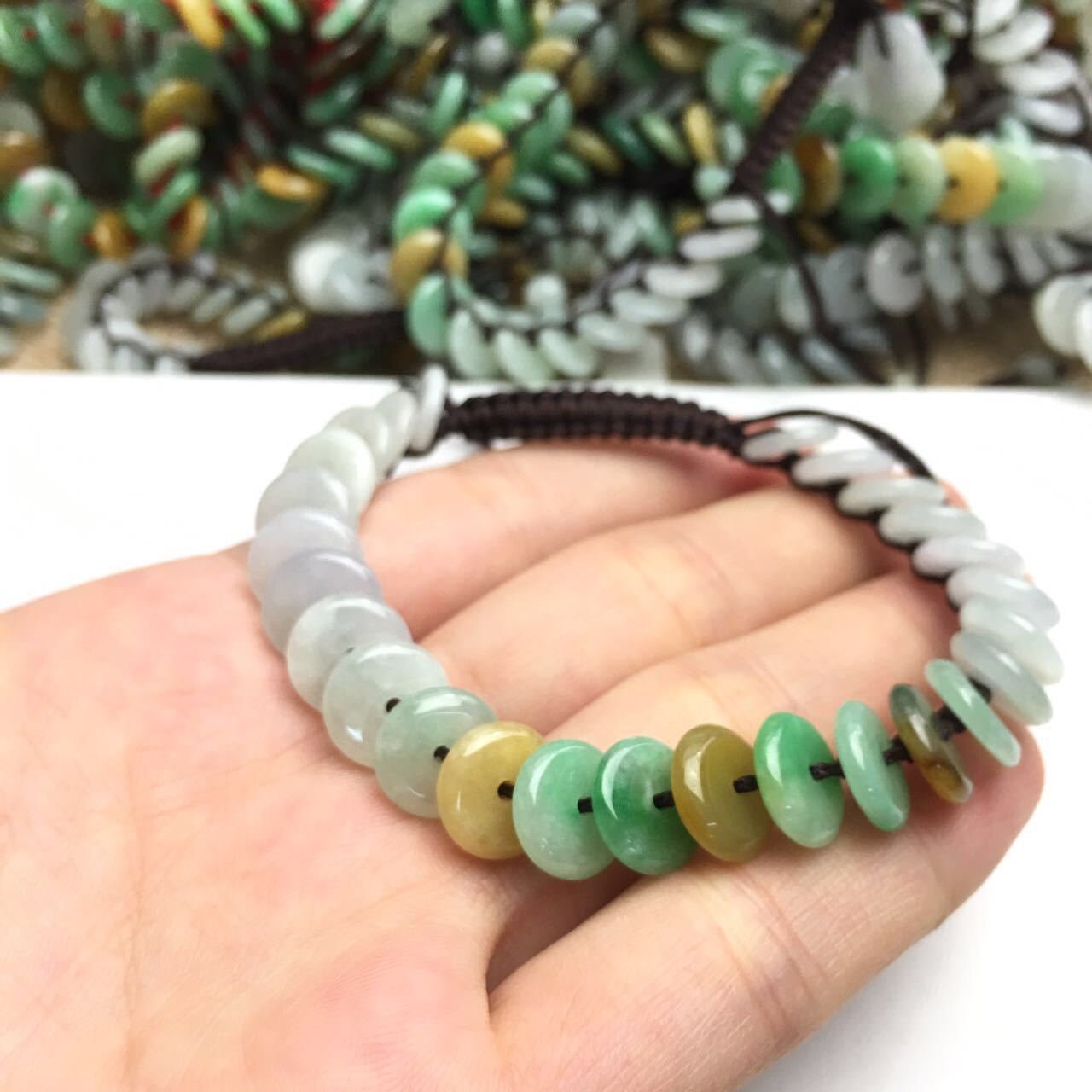 ICE Jade Grade A Green Natural Jadeite Hand carved Jade Round bead bangle Bracelet Chain Burma stone Armband string rope