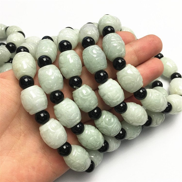 BIG beads 14mm Jade Grade A  Natural Jadeite Hand carved Jade Round bead man bangle men's Bracelet  male Chain Burma stone string rope