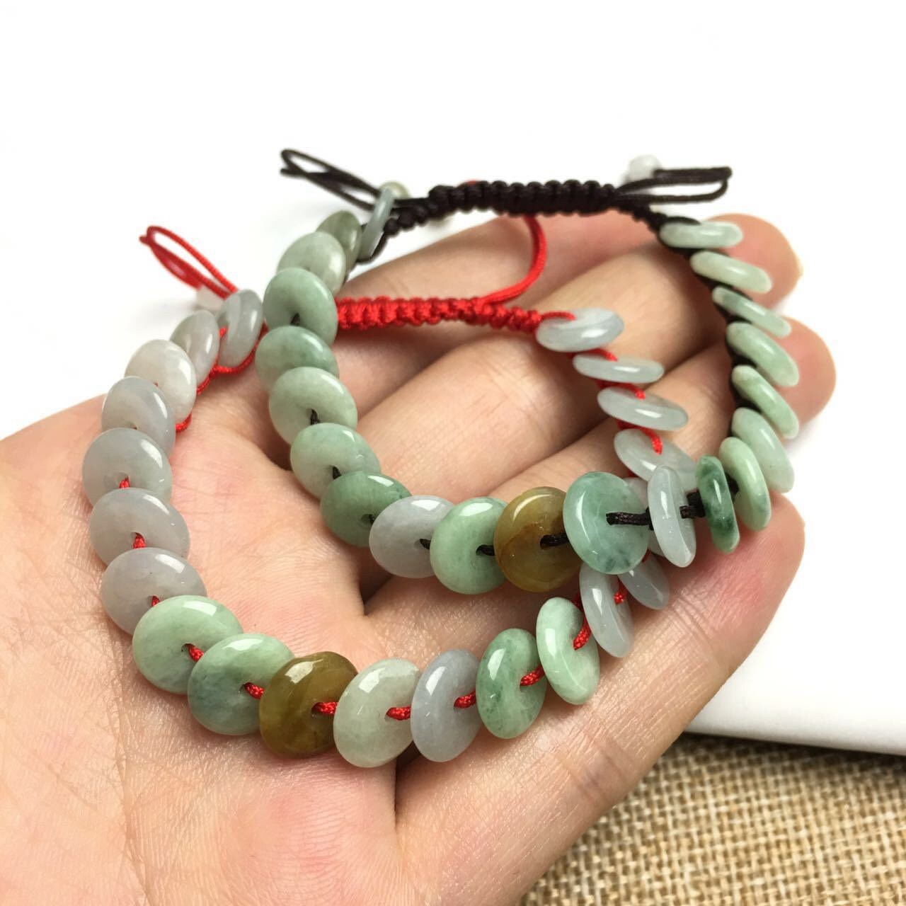 Certificated Green ICE Jade Grade A Jadeite Handmade bracelet Round bead  Chain Burma jadeite stone Armband string rope