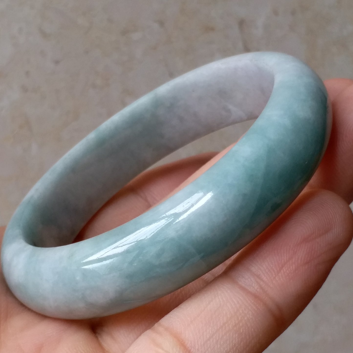 55.4mm Light green Grade A jade Natural Jade Bangle Bracelet  Lady Hand carved Chain Jadeite  淡紫翡翠手镯