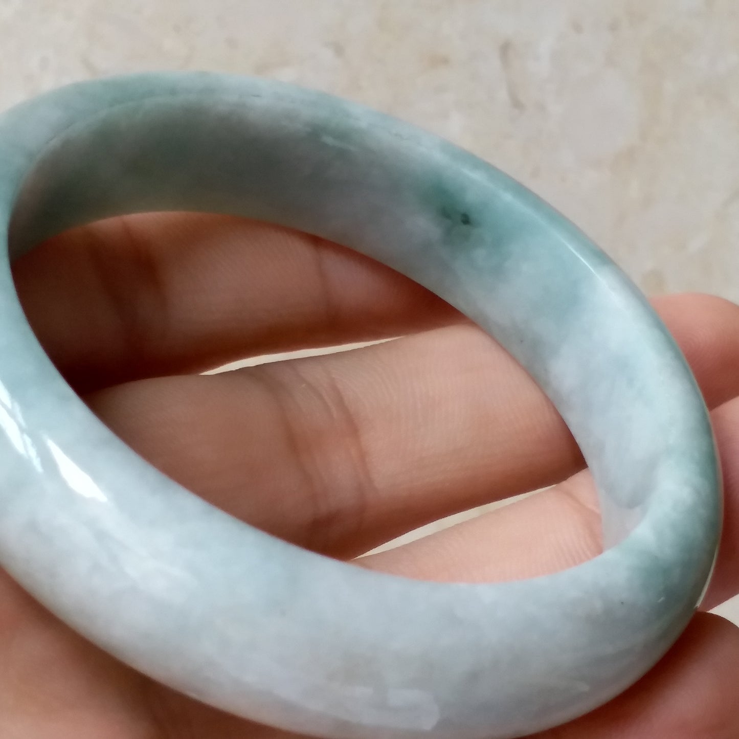 55.4mm Light green Grade A jade Natural Jade Bangle Bracelet  Lady Hand carved Chain Jadeite  淡紫翡翠手镯