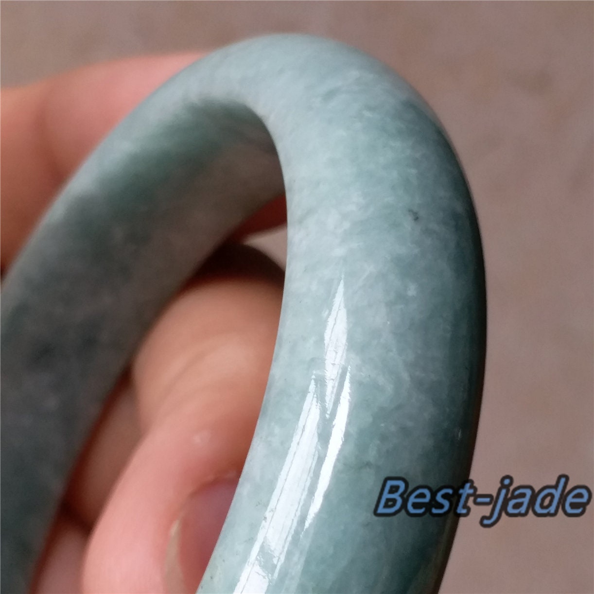 55.6mm Light green Grade A jade Natural Jade Bangle Bracelet  Lady Hand carved Chain Jadeite  淡紫翡翠手镯