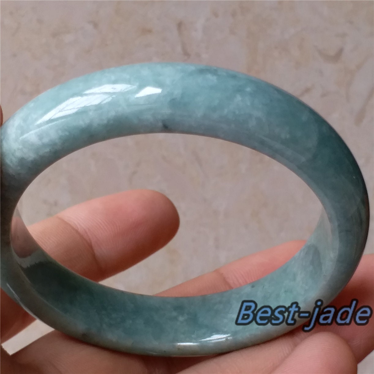 55.6mm Light green Grade A jade Natural Jade Bangle Bracelet  Lady Hand carved Chain Jadeite  淡紫翡翠手镯