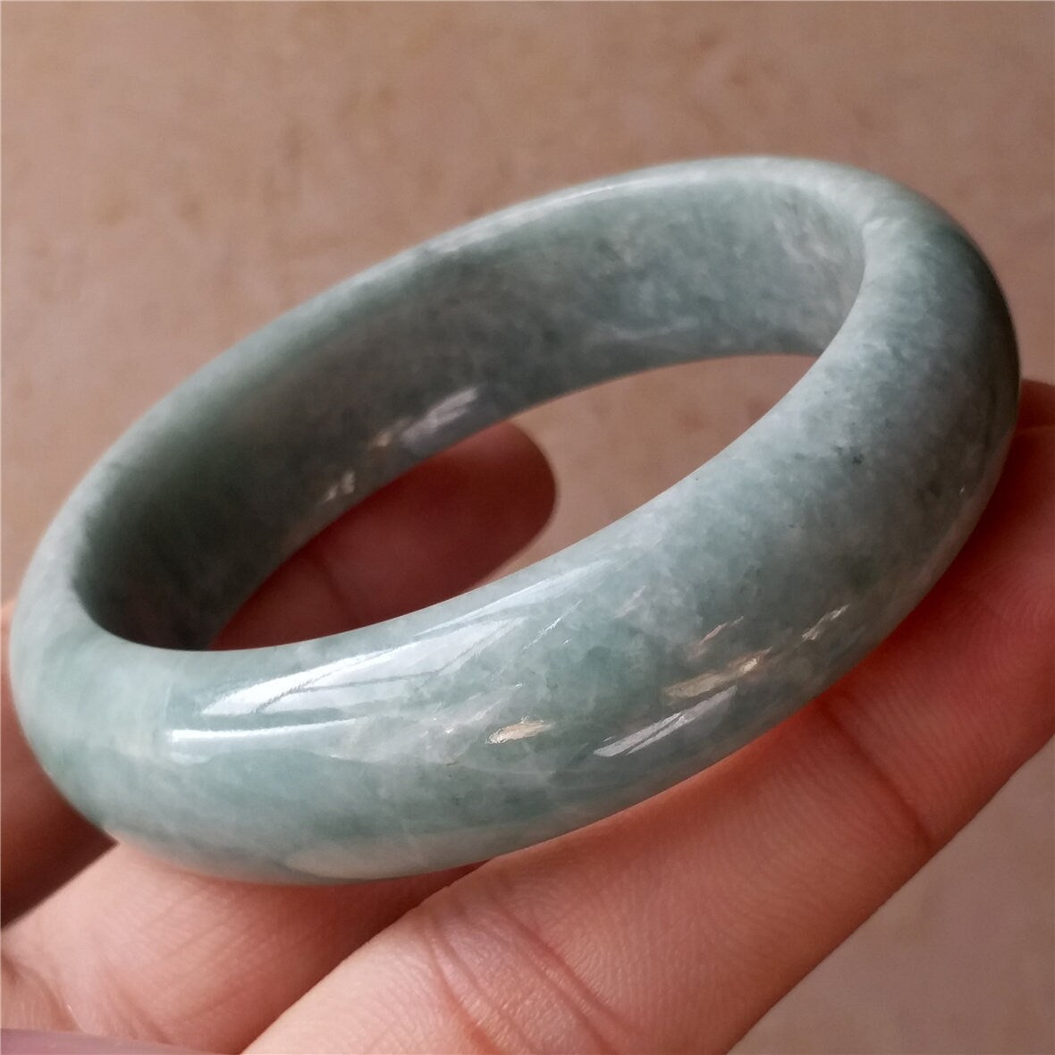 55.5mm Light green Grade A Natural Jade Hand carved Wristband Bangle Bracelet  Lady Chain Jadeite Ice A stone armreife Джейд Браслет 翡翠手镯