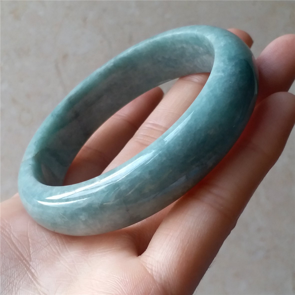 55.2mm Light green Grade A Natural Jade Hand carved Wristband Bangle Bracelet  Lady Chain Jadeite Type A stone armreife Джейд Браслет 翡翠手镯