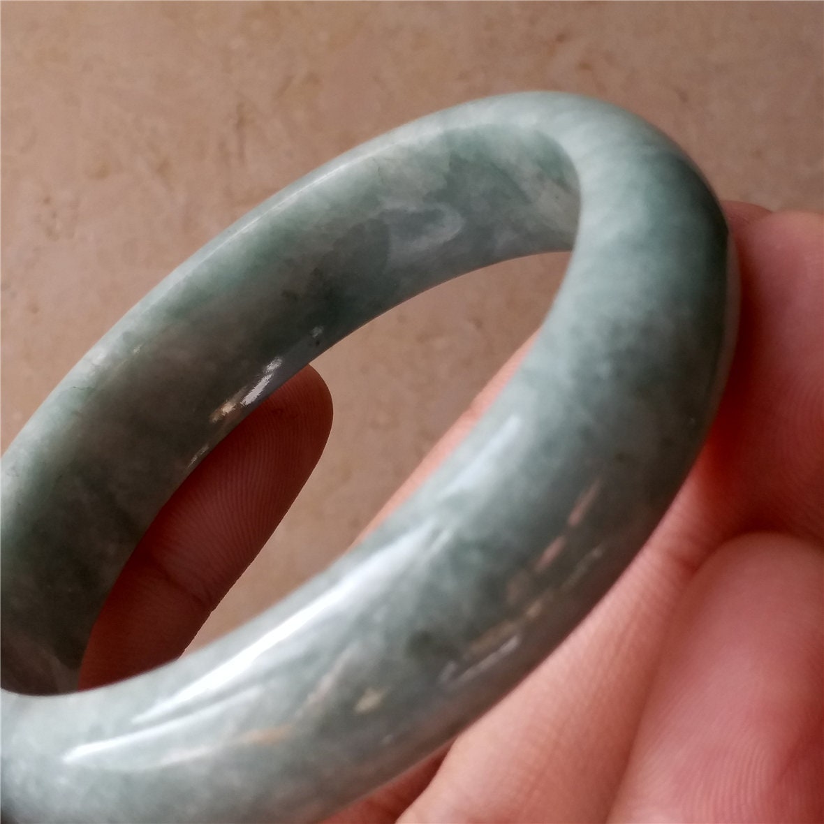 55.4mm Light green Grade A Natural Jade Hand carved Wristband Bangle Bracelet  Lady Chain Jadeite Type A stone armreife Джейд Браслет 翡翠手镯