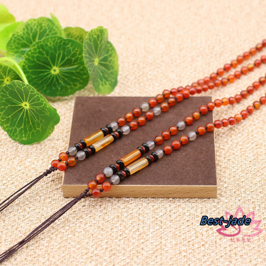 Agate carnelian Necklace Hand Woven Braided Black Rope Lady hand String Cord strap Man Bead chain Chinese Style collier Halskette f.