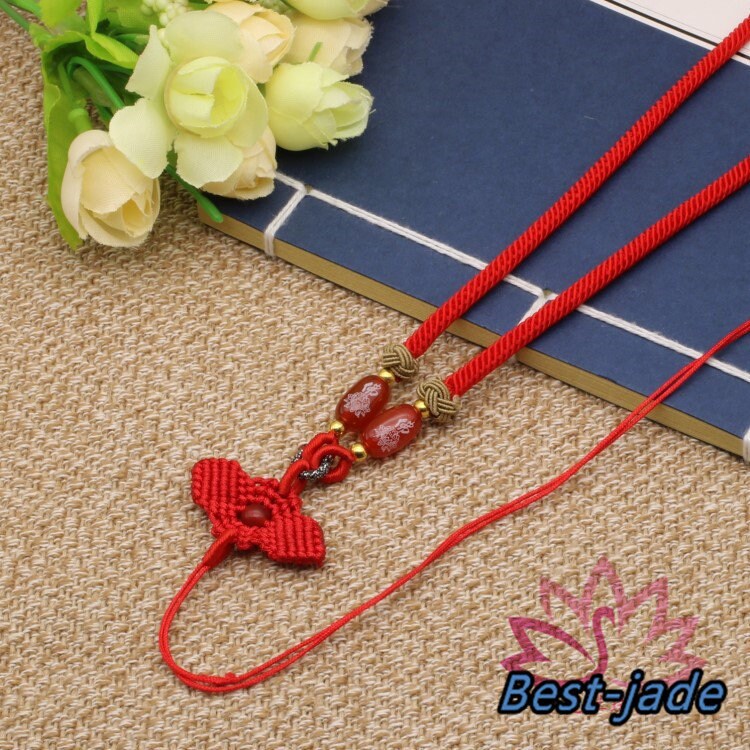 3 Colors Luck flower Necklace Hand Woven Braided Rope Lady hand String Cord Grade A jade girl strap chain Chinese Style collier Halskette f.