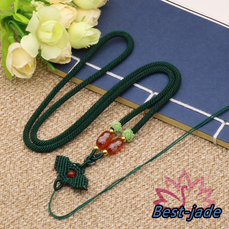 3 Colors Luck flower Necklace Hand Woven Braided Rope Lady hand String Cord Grade A jade girl strap chain Chinese Style collier Halskette f.