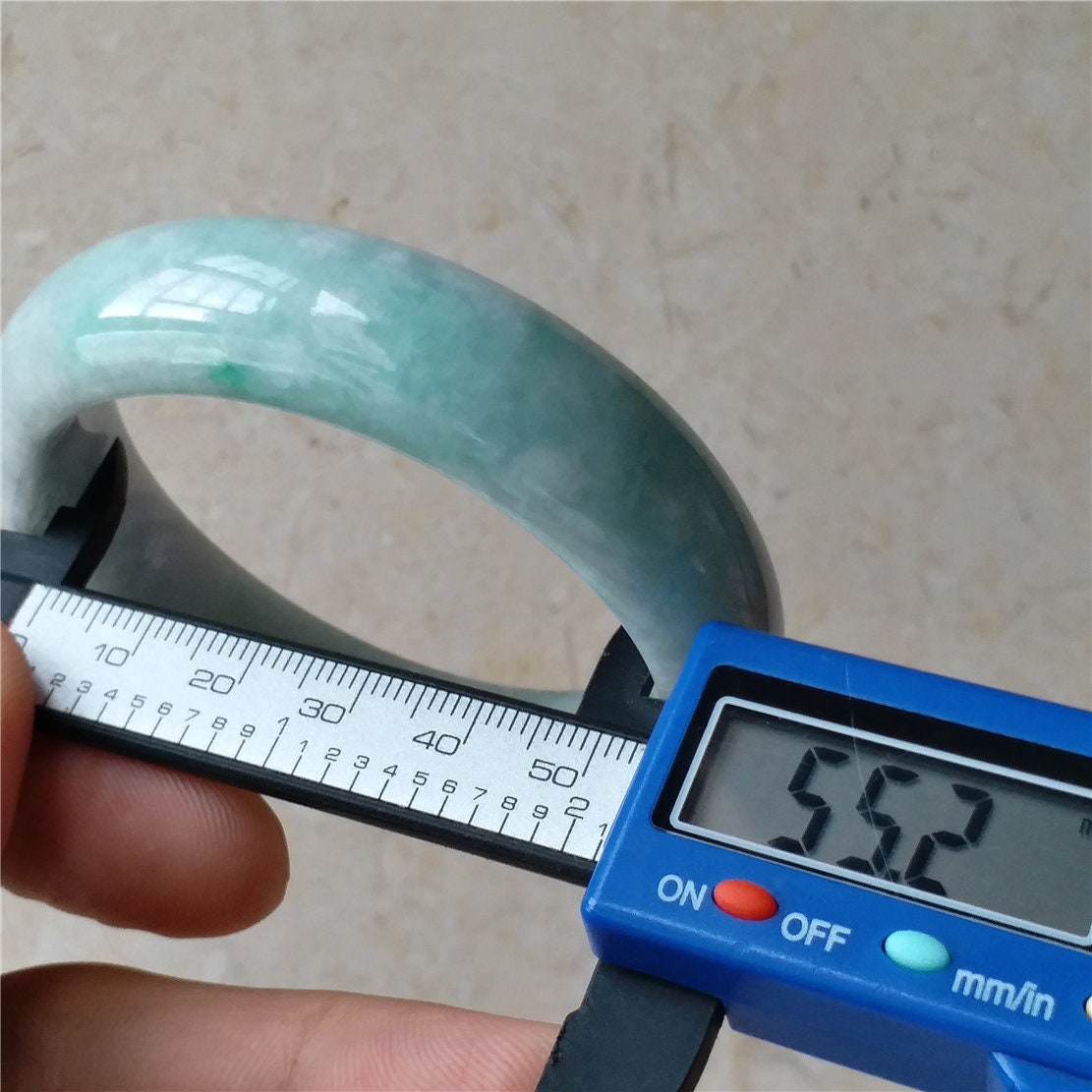 55.2mm Light green Grade A jade Natural Jade Hand carved  Bangle Bracelet  Lady Chain Jadeite Type A stone armreife Джейд браслеты 翡翠手镯