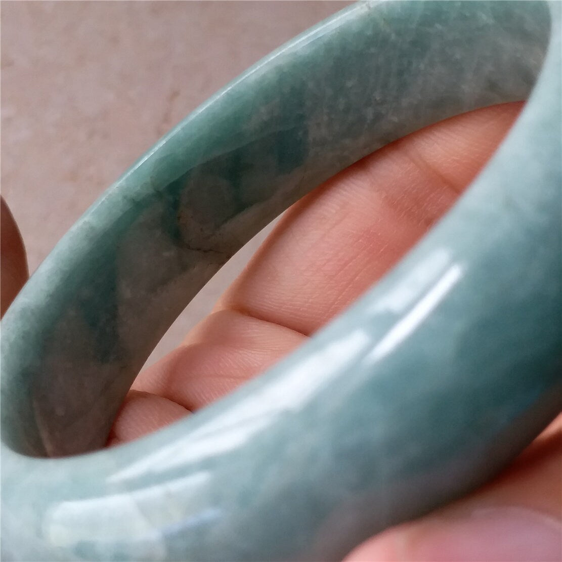 55.4mm Light green Grade A jade Natural Jade Hand carved  Bangle Bracelet  Lady Chain Jadeite Type A stone armreife Джейд браслеты 翡翠手镯