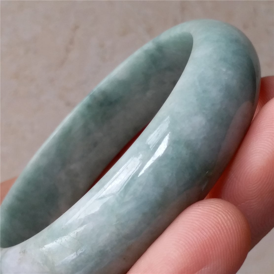 55.5mm Light green Grade A jade Natural Jade Hand carved  Bangle Bracelet  Lady Chain Jadeite Type A stone armreife Джейд браслеты 翡翠手镯