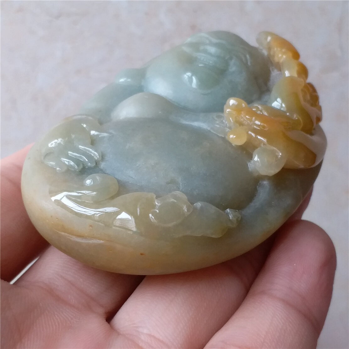 BIG Grade A jade Buddha Yellow Grade A jade  Hand pieces Massage Natural Green Burma Jadeite BEADS Dull polishing  Pendant Hand held beads