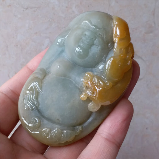 BIG Grade A jade Buddha Yellow Grade A jade  Hand pieces Massage Natural Green Burma Jadeite BEADS Dull polishing  Pendant Hand held beads