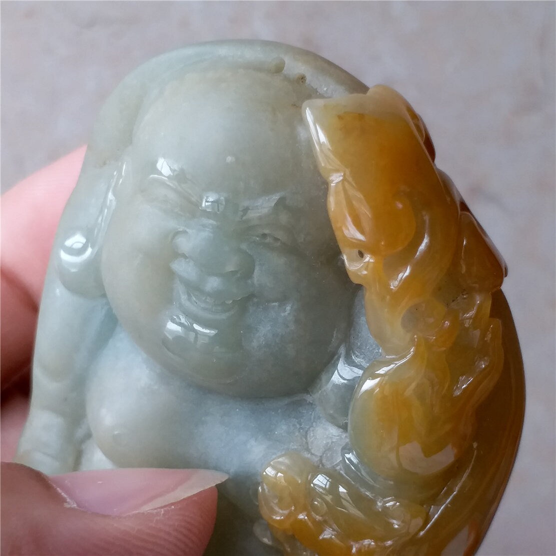 BIG Grade A jade Buddha Yellow Grade A jade  Hand pieces Massage Natural Green Burma Jadeite BEADS Dull polishing  Pendant Hand held beads