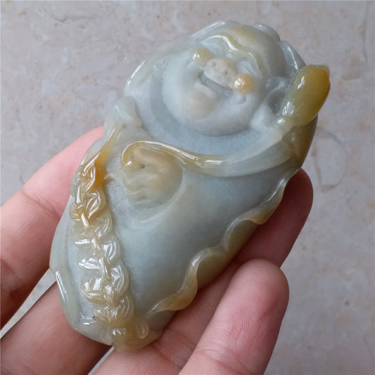 Grade A jade Buddha Yellow Grade A jade  Hand pieces Massage Natural Green Jadeite BEADS Dull polishing Pendant Gemstone A stone 翡翠A货 手把件