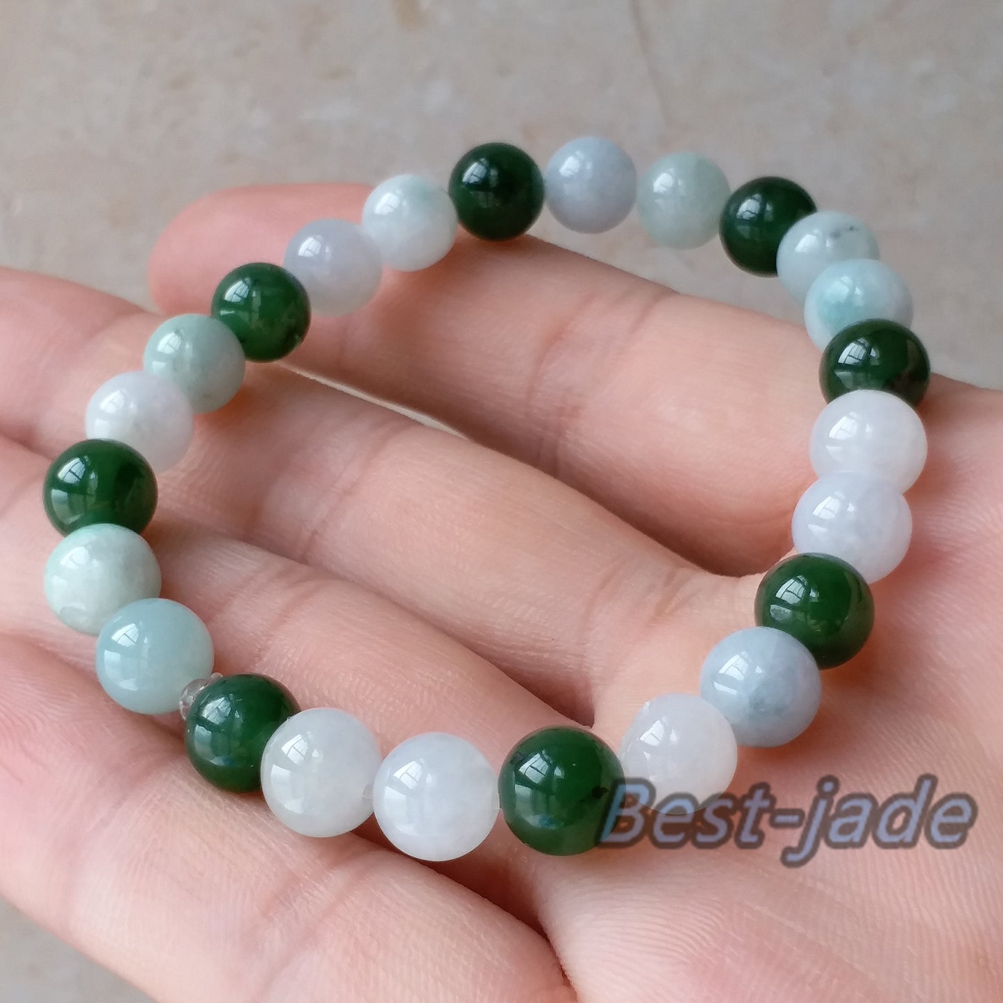 8mm Genuine Nephrite and Jadeite  Grade Apple Green Canadian Jade Beads Bangle Bracelet Pounamu  NZ Jade Jasper Ball Woman lady kid chain