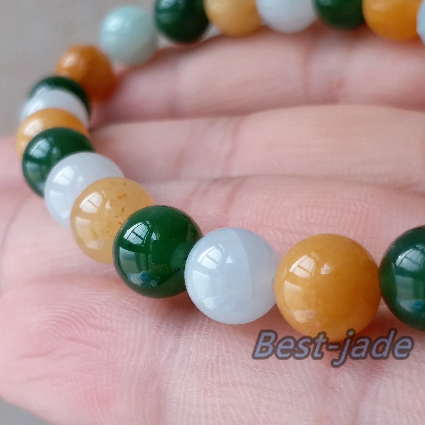 Beautiful 8mm Nephrite Jadeite and Yellow jade  Grade A  Green Canadian Jade Beads Bangle Bracelet Pounamu NZ Jade  Ball lady kid chain