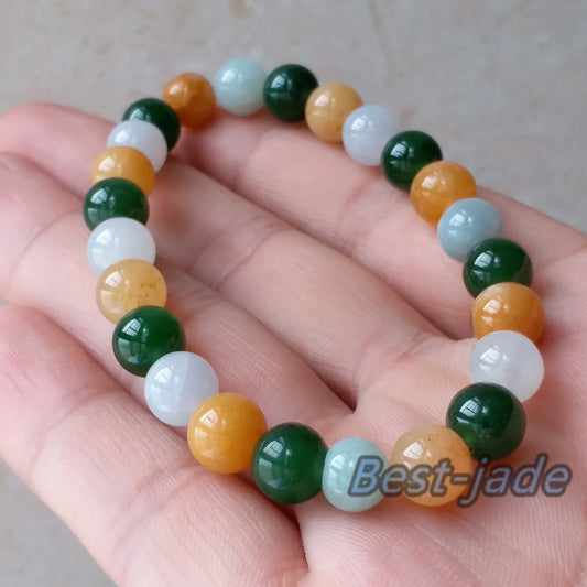 Nephrite Jadeite and Yellow jade 8mm Grade A  Green Canadian Jade Beads Bangle Bracelet Pounamu NZ Jade Jasper Ball Womrn lady kid chain