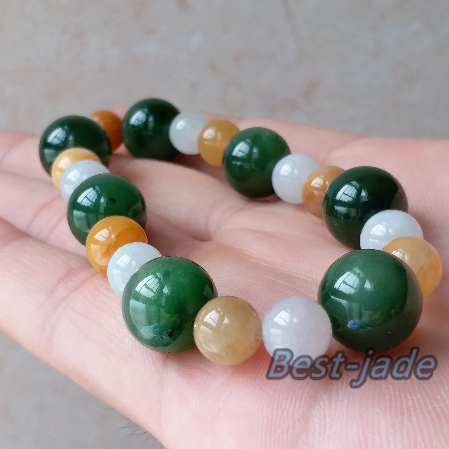 12mm Nephrite Jadeite and Yellow jade  Grade A Green Canadian Jade Beads Bangle Bracelet Pounamu NZ Jade Jasper Ball Men's lady chain strand