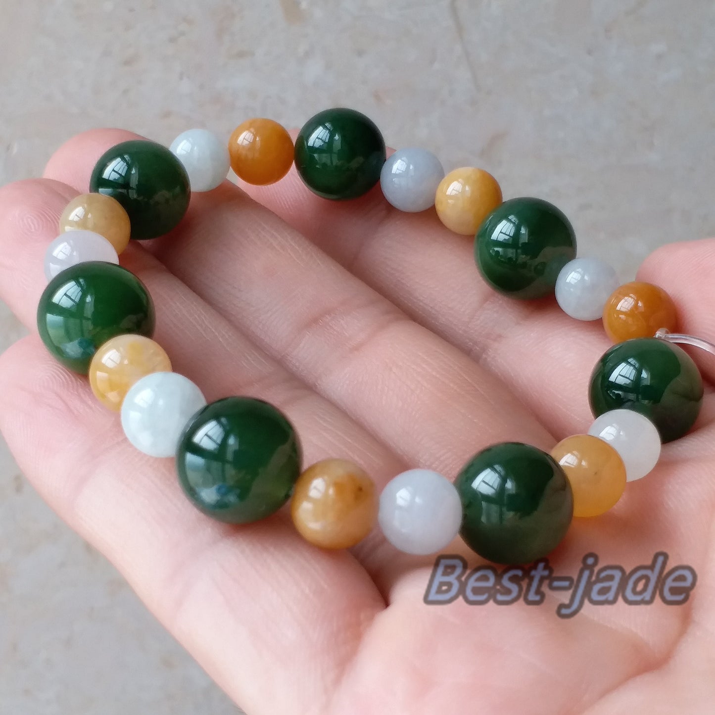 12mm Nephrite Jadeite and Yellow jade  Grade A Green Canadian Jade Beads Bangle Bracelet Pounamu NZ Jade Jasper Ball Men's lady chain strand