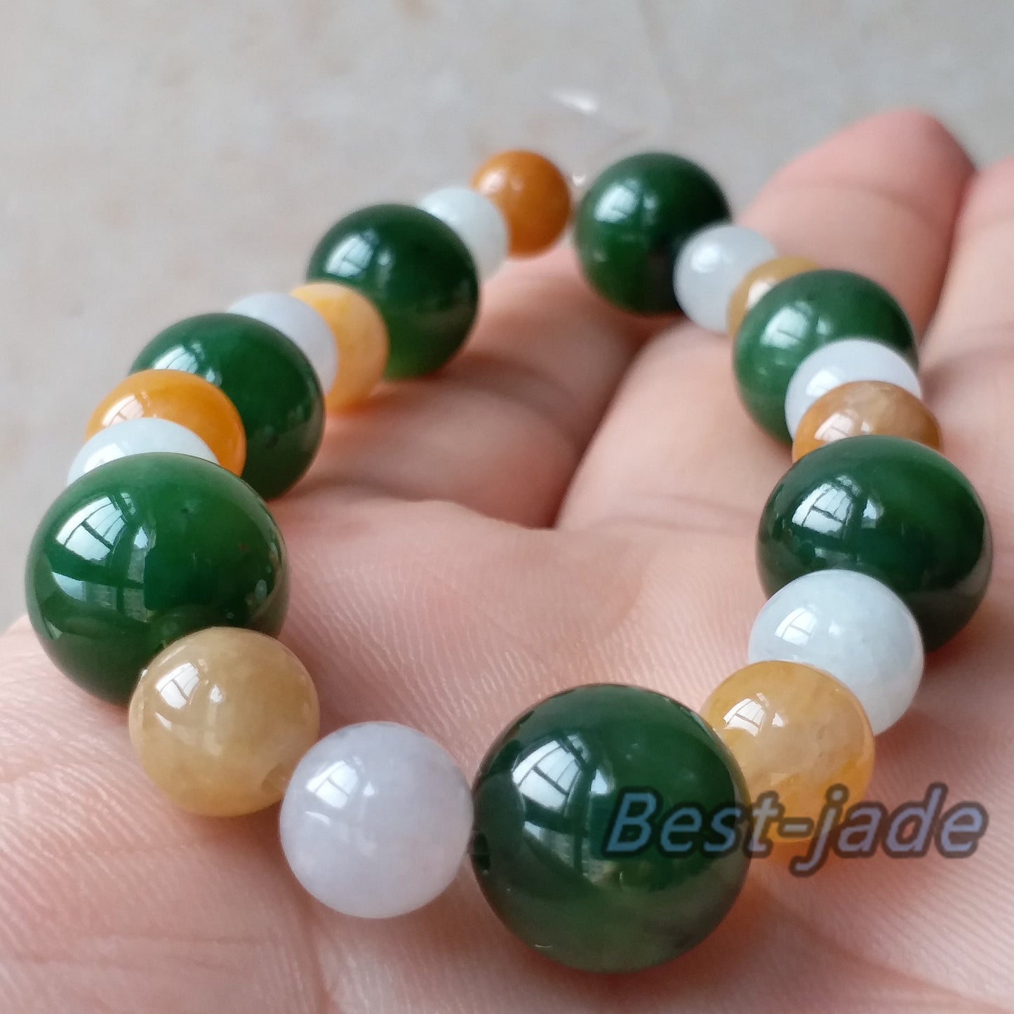 12mm Nephrite Jadeite and Yellow jade  Grade A Green Canadian Jade Beads Bangle Bracelet Pounamu NZ Jade Jasper Ball Men's lady chain strand