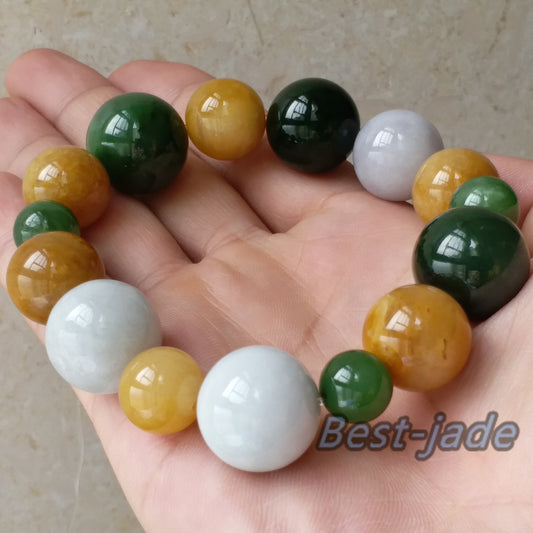 Nephrite Jadeite and Yellow jade 18mm Grade A  Green Canadian Jade Beads Bangle Bracelet Pounamu NZ Jade Jasper Ball Women lady men's strand