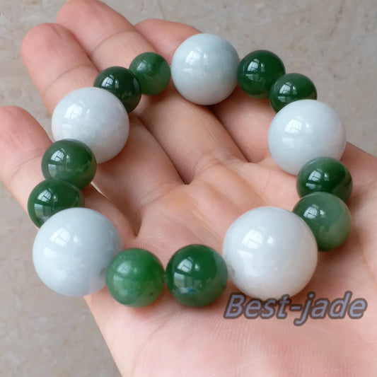 17mm Nephrite and Jadeite  Grade Apple Green Canadian Jade Beads Bangle Bracelet Pounamu  NZ Jasper Ball Womrn lady kid chain