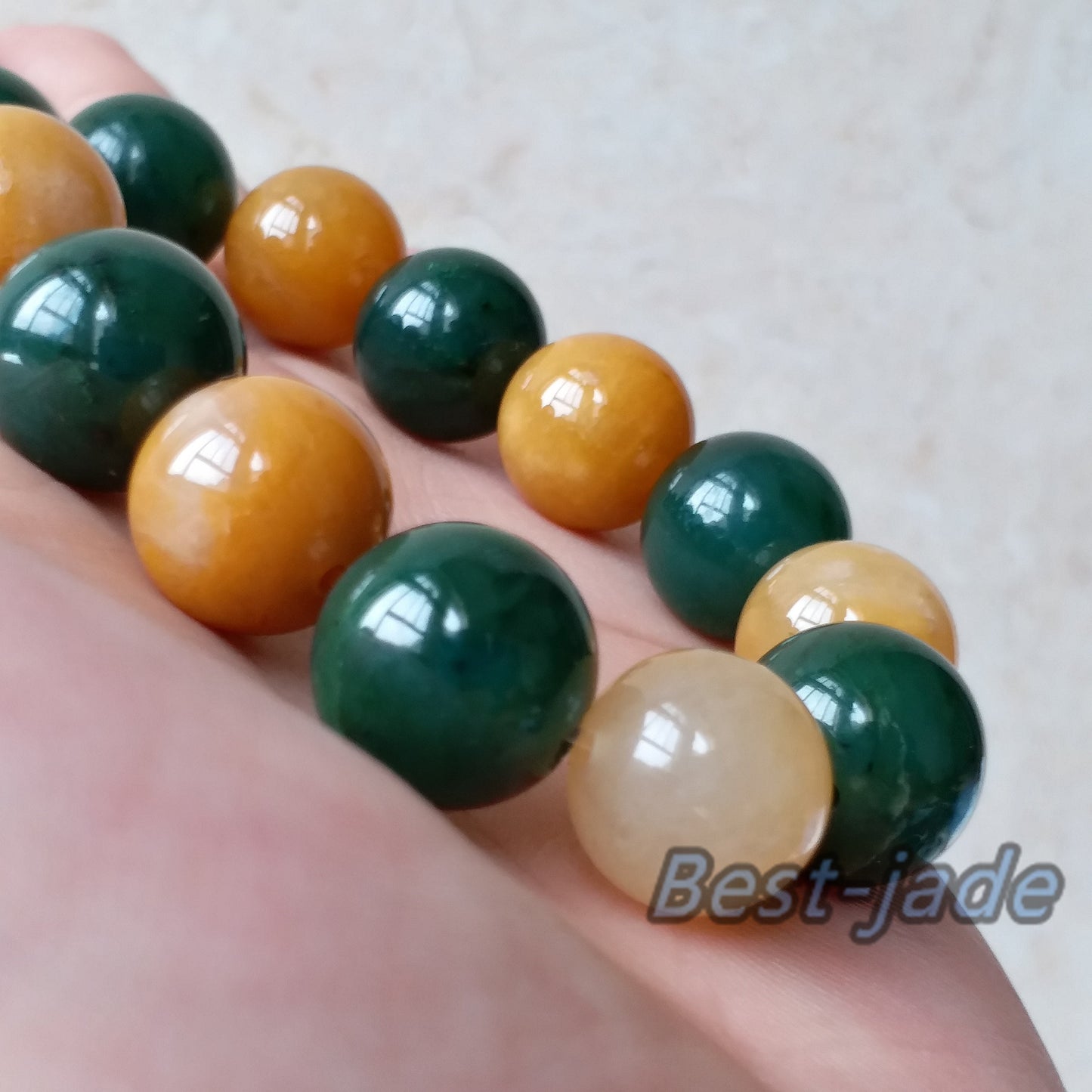 BIG Nephrite and Yellow jade 13mm Grade A  Green Canadian Jade Beads Bangle Bracelet Pounamu NZ Jade Jasper Ball Womrn lady kid chain BC