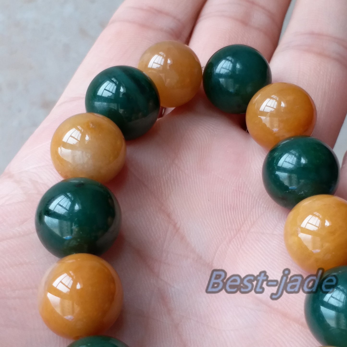 BIG Nephrite and Yellow jade 13mm Grade A  Green Canadian Jade Beads Bangle Bracelet Pounamu NZ Jade Jasper Ball Womrn lady kid chain BC