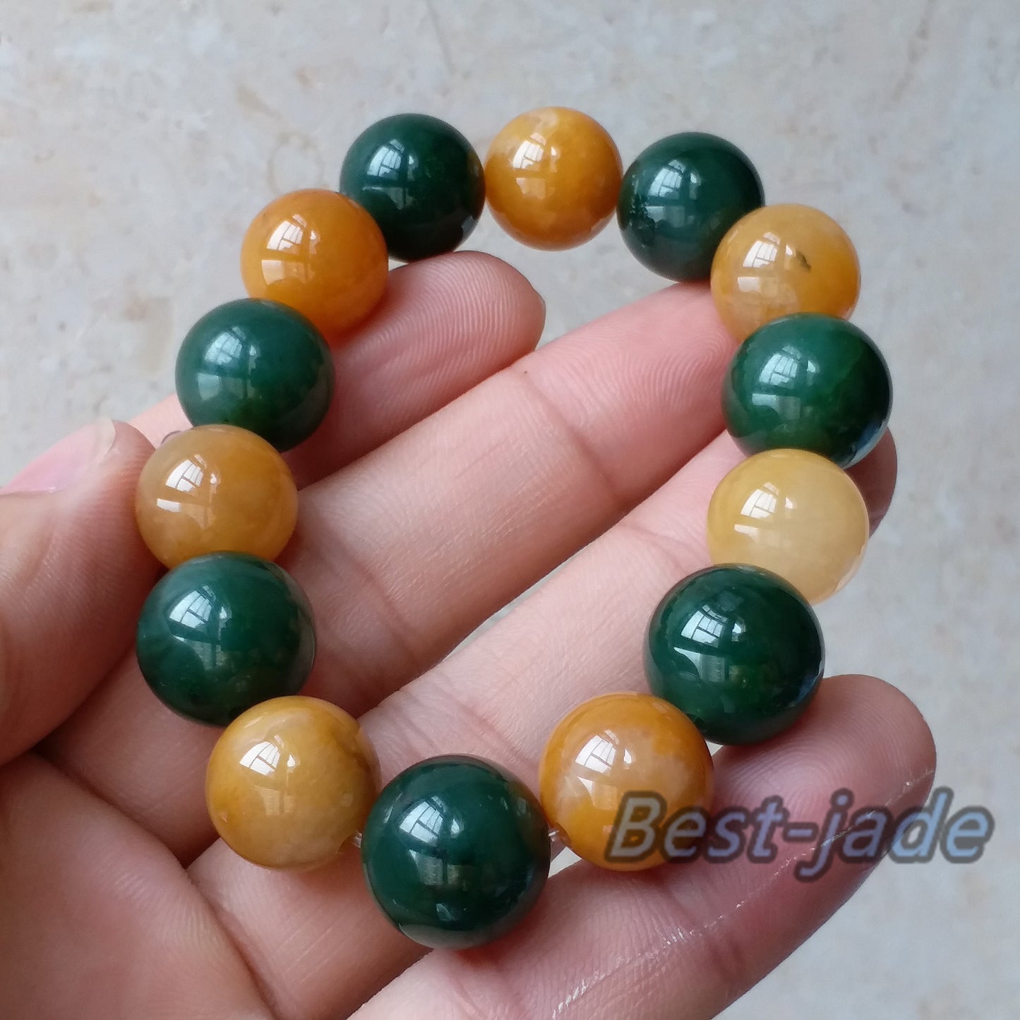 BIG Nephrite and Yellow jade 13mm Grade A  Green Canadian Jade Beads Bangle Bracelet Pounamu NZ Jade Jasper Ball Womrn lady kid chain BC