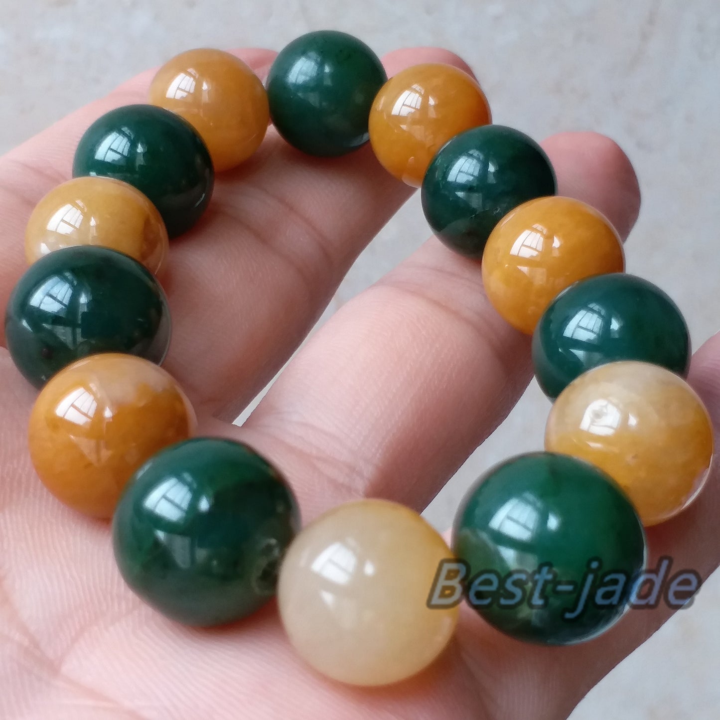 BIG Nephrite and Yellow jade 13mm Grade A  Green Canadian Jade Beads Bangle Bracelet Pounamu NZ Jade Jasper Ball Womrn lady kid chain BC